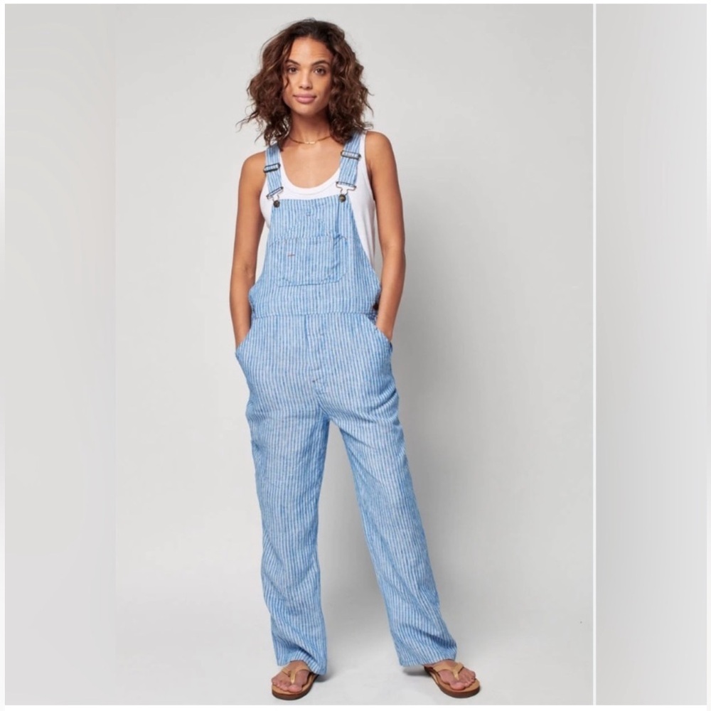Faherty Women’s Linen Striped Overalls, Size Large